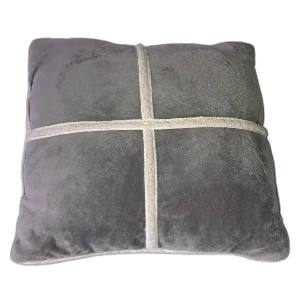 Gray and White Decorative Faux Teddy Bear Fur Accent Throw Pillow 16 x 16 inches